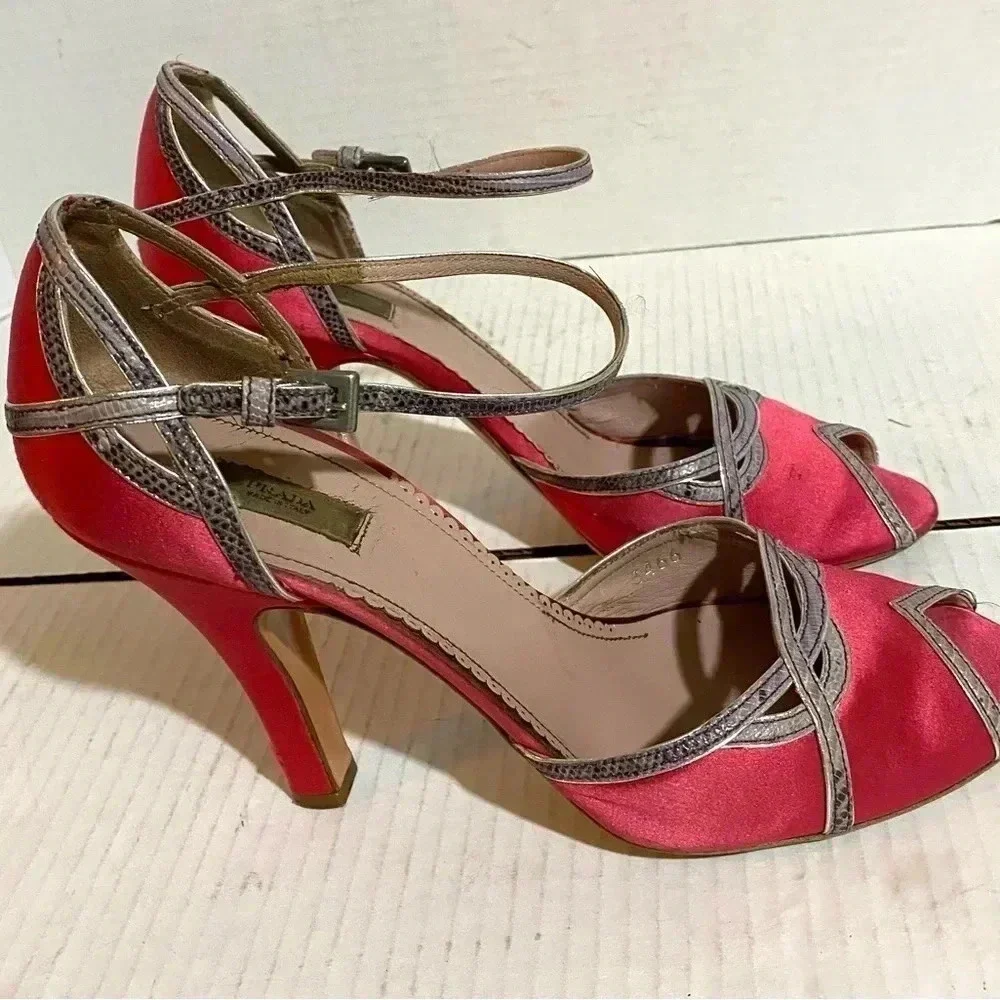 Prada pink satin & snakeskin high heel size 38.5